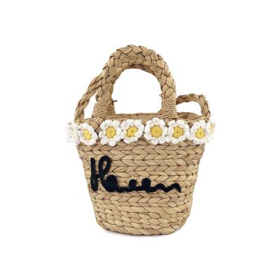 China Wholesale Custom Type Logo Cheap Women Summer Straw Bag Preppy Style Flower Decoration Handle Thick Women Straw Bag for sale