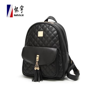 China Cheap Fashion Good Quality PU Leather Custom Tassels Waterproof Decorate Black School Girl Backpack For Woman for sale