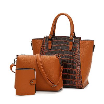 China Multifunctional PU Women Bag Crocodile Pattern 2022 Mother Bag 3 Pcs Set Luxury Handbags For Women for sale