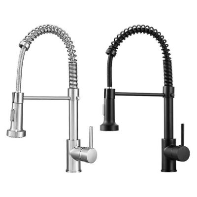 China Pull Out Spray Copper Matte Black Silver Industrial Rinse Spring Pull Out Sink Kitchen Faucet for sale