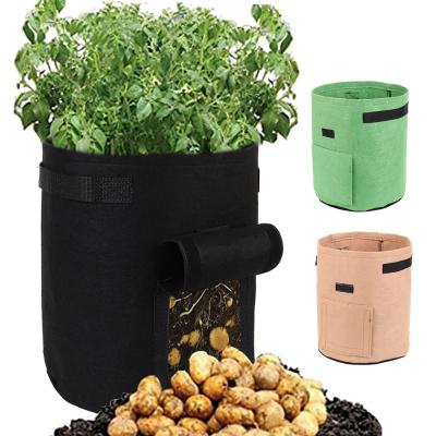 China Polyester Fiber 15 Gallon Heavy Duty Thickened Nonwoven Fabric Pots Grow Bags With Strap Handles for sale