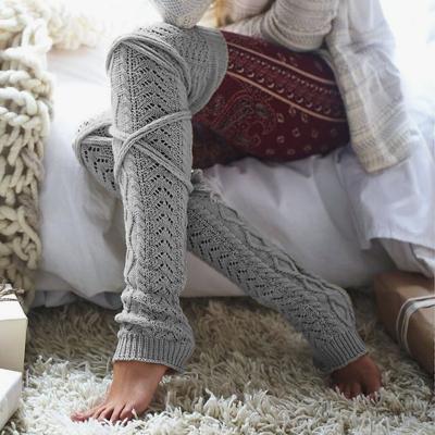 China Breathable Thicken Warm Leg Warmers Women Knee High Winter Knit Crochet Legging Boot Socks for sale