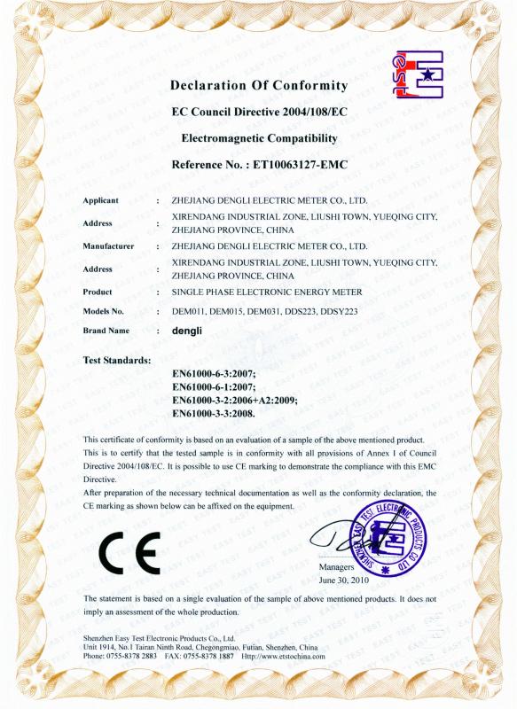 CE - Zhejiang Dengli Electric Meter Co., Ltd.