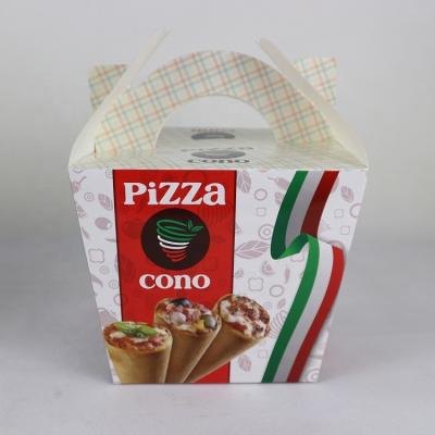 China Recyclable Disposable Custom Lunch Food Pizza Cone Pizza Paper Box With Handle for sale