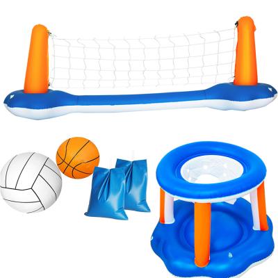 China Kindergarten/Area Wholesale Volleyball Set Stand Inflatable Basketball Hoop Ball Family Children Floating Toy Pool Game Water Volleyball Stand for sale