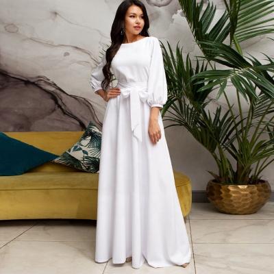 China Vintage Tairun Dress Vintage Tairun Dress Bow Tie Lantern Party White Sleeve Floor Length Anti-Wrinkle Bandage Maxi Plus Size Evening Dresses Women for sale