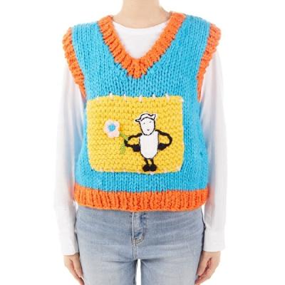 China Anti-wrinkle YINJ Christmas 2021 the first-hand knitted cute cotton sweaters Momen knitwear sweater sky blue youth cartoon short vest for sale