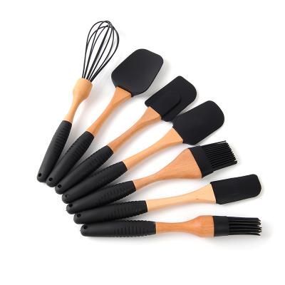 China Sustainable Top Tier Handle Silicone Wooden Spatula Set Tools Kitchen Baking Accessories for sale