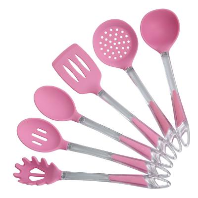 China 2022 Sustainable 6 Piece Non-Stick Transparent Kitchen Handle Tools Silicone Cookware Set With Storage Bracket for sale