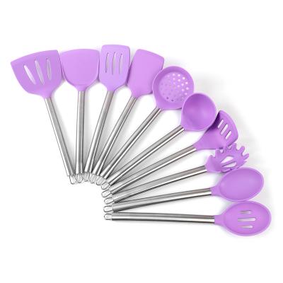 China Durable 10 Piece Kitchenware Silicone Utensils Stainless Steel Handle Set Kitchenware Kitchenware Tool Kit for sale