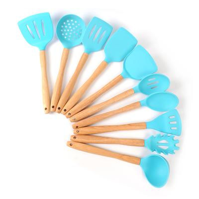 China 2021 Sustainable Kitchen Tools 10 Piece Silicone Kitchenware Set With Wooden Handle for sale