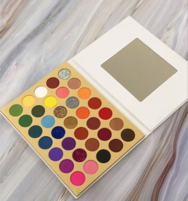 China Waterproof OEM Pigmented Vegan Eyeshadow Palettes Private Label White Package Customized Luminous Nude Palette 35 Color Base for sale