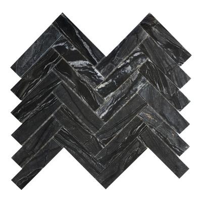 China Natural Stone Herringbone Tiles Antique Wooden Grain Marble Natural Stone Polished Wall Tile Mosaics for sale