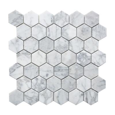 China Natural Stone Hexagon Tiles Bianco Carrara White Marble Natural Stone Polished Wall Tile Mosaics for sale