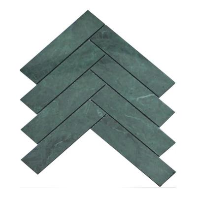 China Natural Stone Bathroom Wall Tiles Herringbone Indian Green Marble Natural Stone Polished Wall Tile Mosaics for sale