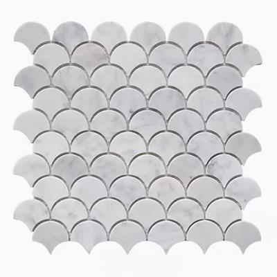 China Natural Stone Marble Wall Tile Fish Scale Fan Bianco Carrara White Marble Natural Stone Polished Wall Tile Mosaics for sale