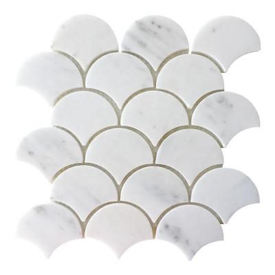 China Natural Stone Backsplash Tile Sheets Fish Scale Mosaic Oriental White Marble Natural Stone Polished Wall Tile Mosaics for sale