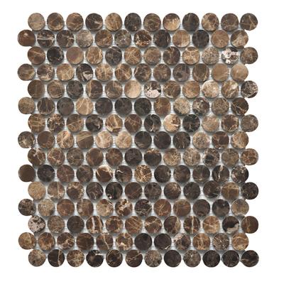 China Natural Stone Penny Mosaic Round Emperador Dark Marble Natural Stone Polished Wall Tile Mosaics for sale