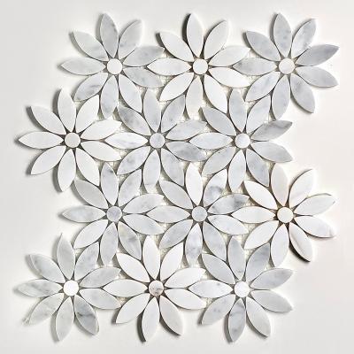 China Natural Stone Wall Tile Daisy Flower Mixed Bianco Carrara And Thassos Marble Natural Stone Polished Floor and Wall Tile Mosaics for sale