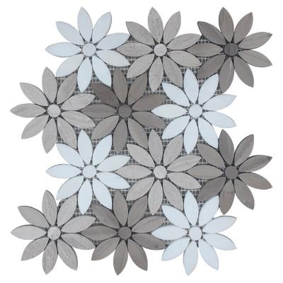 China Natural Stone Stone Wall Tiles Daisy Flower Mixed Marble Natural Stone Polished Floor and Wall Tile Mosaics for sale