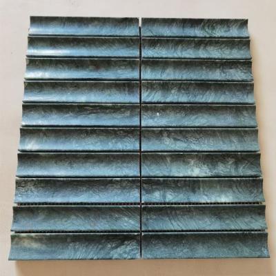 China Natural Stone Green Marble Mosaic Fluted Modern Curve Flute Mosaic Living Room Concave Tiles Decoration Marble Mosaics for sale