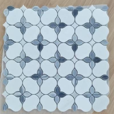 China Natural Stone Waterjet Marble Mosaic Kitchen Backsplash Natural Stone Polished Wall Tile Mosaics for sale