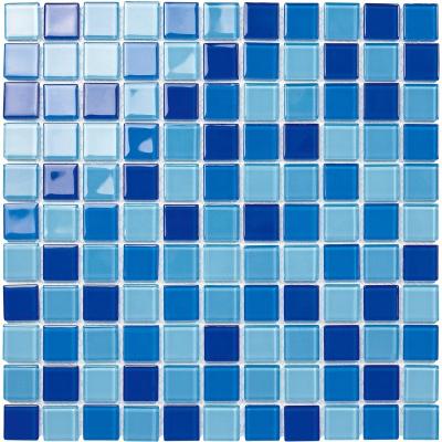 China Parquet Swimming Pool Tile Blue Color Wall Backsplash Tiles Crystal Glass Mosaic for sale