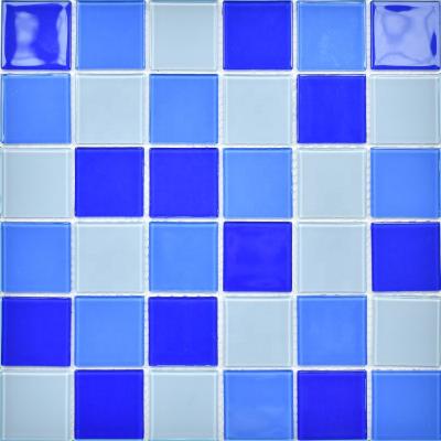 China Parquet Tile for Pool Blue Color Swimming Pool Tiles Crystal Glass Mosaic for sale