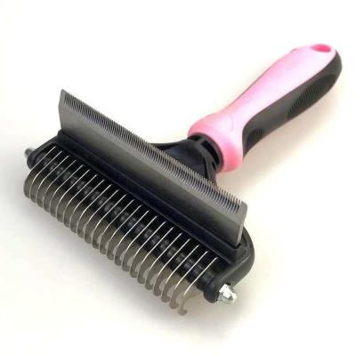 China Stocked 2 in 1 Deshedding Tool& Dematting Undercoat Rake for Mats& Muddles Removing Pet Grooming Brush for sale