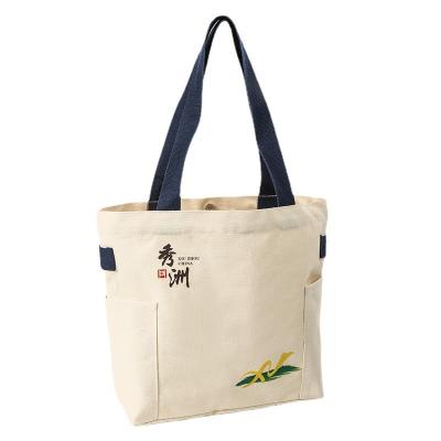 China Foldable Natural Recycled Pocket Cotton Shopper Shopping Cotton Bag Custom Canvas With Logo for sale