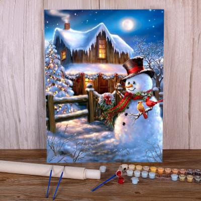 China Home Decorations Snowman Christmas Gift Frame DIY Painting By Numbers Oil Painting Canvas Hand Painted Coloring for sale