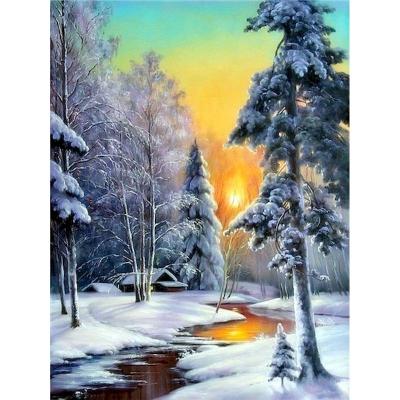 China Home Decorations DIY Painting By Numbers Hand Painted Snow Landscape Oil Painting Canvas Coloring Wall Decor for sale