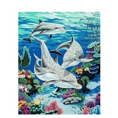 China Modern Digital Oil Painting Diy Hand Paint Dolphin Underwater Animal Coloring House for sale