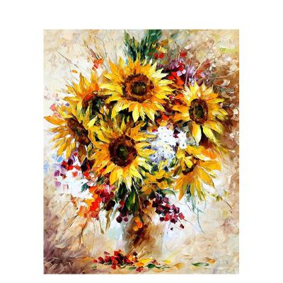 China Home Decorations DIY Painting By Numbers Sunflower Picture Zero Base Oil Painting Coloring Hand Painted Home Decor for sale