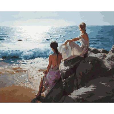 China Modern Wholesale Custom Stain Seaside Girl Model Painting Paint By Numbers Oil Painting for sale