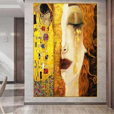 China 100% hand-painted waterproof reproduction of The Golden Woman's Kiss and Cry Posters and Pictures Abstract Oil Painting Gold Painting for sale