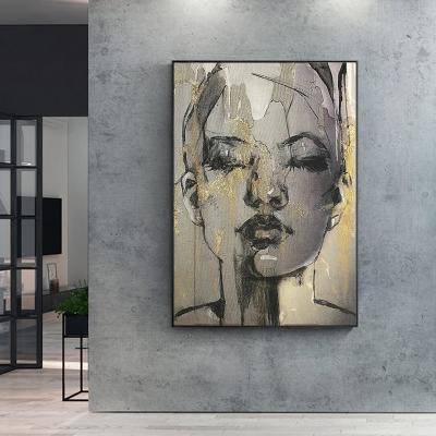 China 100% Hand Painted Waterproof Black Face Modern Abstract Canvas Oil Painting Wall Art Pictures for sale