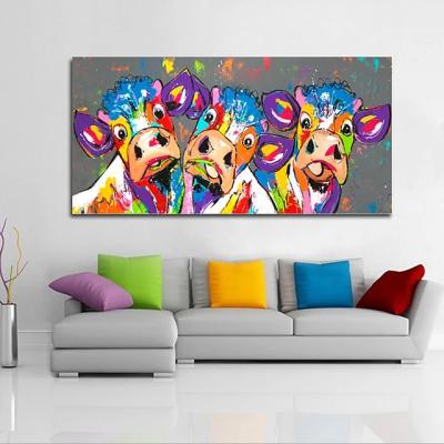 China Wholesale Painting Framed Oil Painting Canvas Wall Art Decorative Waterproof Hand Painted Cattle for sale