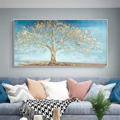 China 100% Hand Painted Waterproof Wall Art Home Decor Tree Pictures Painting Tree Oil Painting Gold Foil Art for sale