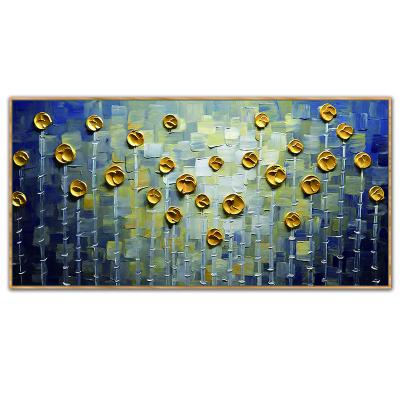 China Waterproof 3D Flower Waterproof Home Decor Handmade Gold Palette Oil Knife Painting for sale