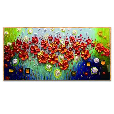 China Waterproof Abstract Red Flowers in Modern Blossom 100% Hand Painted Large Size Cuadros Palette Knife Painting Handmade for sale