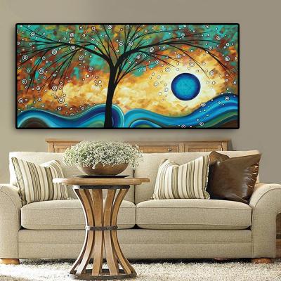 China Waterproof Abstract Tree Sunset Wave Canvas Painting On Canvas Poster And Print Canvas Scandinavian Art for sale