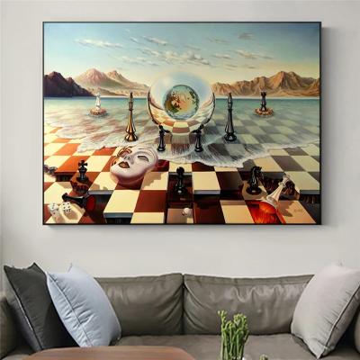 China Salvador Dali Surrealism Chess On Sea Waterproof Canvas Prints Painting On The Wall Art Abstract Weird Posters Picture for sale