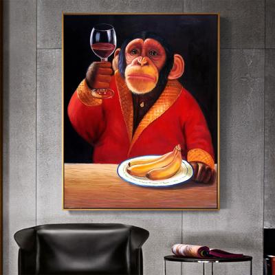 China Monkey Waterproof Chimpanzee Poster Wall Art Canvas Painting Animal Picture Drinking Smoking Wine Canvas Prints for sale