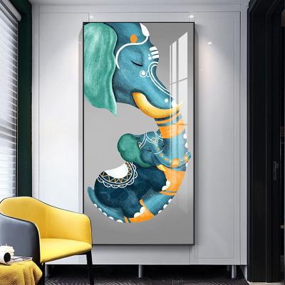 China Elephant Waterproof Modern Home Crystal Glass Porcelain Diamond Picture Wall Art Animal Painting for sale