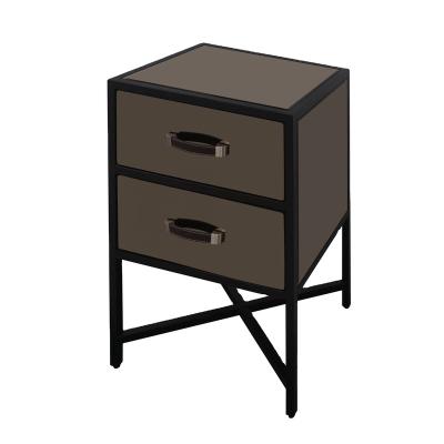 China (Other) Drawer Living Room Furniture 2 Drawer End Table Adjustable Side Mirror Black Metal Brown Nightstand for sale