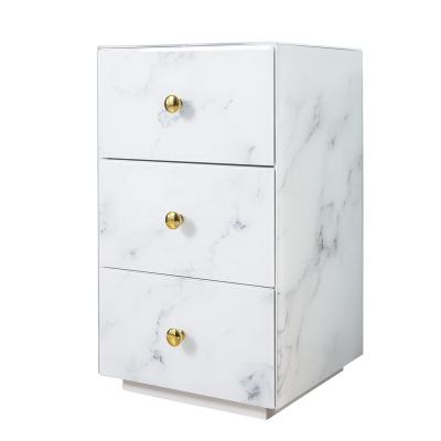 China Luxury Modern White Marble Glass Furniture Mdf+glass 50pcs Professional Asembly Bedroom Furniture 3 Drawer Bedside Table Nightstand Home for sale