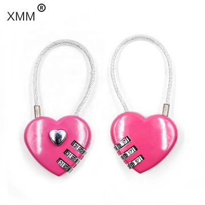 China Zinc Alloy Love Heart Shape Lock With PVC Sheathed Cable Combination Lock With 3 Digits XMM-8055 for sale