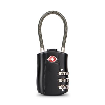 China Zinc Alloy TSA Lock 3 Number Codes Wire Security Zinc Alloy Padlock Black Wire Combination Lock Travel Lock XMM-025 for sale