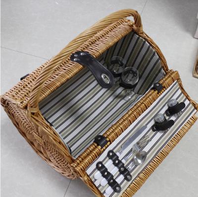 China Outdoor Handheld Wine Woven Picnic Basket Empty Camping Picnic Basket Sustainable Wicker Picnic Basket for sale